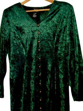 Brett Alixander Dress 10 Velour Green Button Vintage Gothic Renaissance Witchy